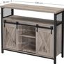 _Sideboard Kitchen Cabinet Storage Cabinet with 2 Sliding Doors Adjustable Shelf Industrial Living Room Greige-Black Image 2