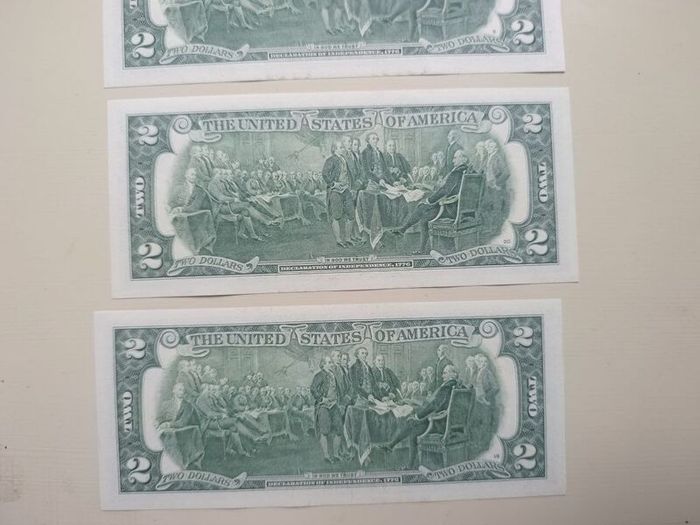 5 UNC  USA 2 Dollars Banknotes In Sequence