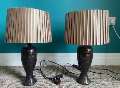 2 x Table Lamps Chocolate Brown & Gold