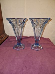 Pair of Antique Art Deco Czech Stolzle/Hermanova Hut Glass vases