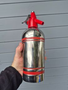 Vintage Sparklets Syphon Seltzer Bottle Soda Water Red Line Chrome England