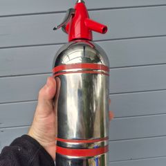 Vintage Sparklets Syphon Seltzer Bottle Soda Water Red Line Chrome England