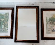 Antique edwardian mirror & pair of pictures