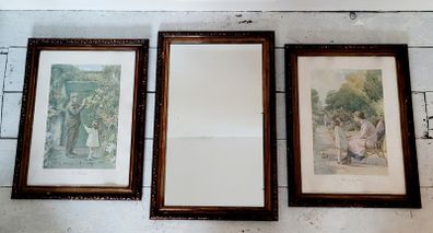 Antique edwardian mirror & pair of pictures