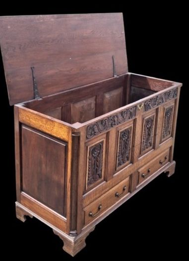 Jacobean Revival Carved Oak Coffer.