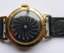 Vintage Ernest Borel Kaleidoscope Gold Plated Skeleton Hypnotize Dial Swiss Manual Wind Ladies Watch (works well)