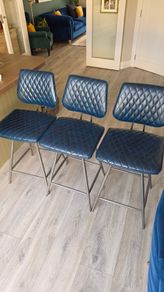 Faux Leather Swivel Navy Breakfast Bar Chairs