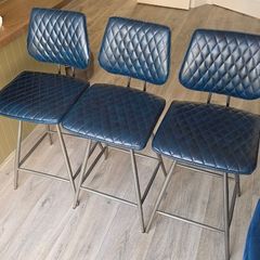 Faux Leather Swivel Navy Breakfast Bar Chairs