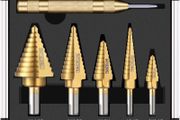Step Drills,5PCS Step Cone Drill Bit Sets 50 Sizes ,Titanium Coate,Pagoda drill with Automatic Center Punch,Hex Shank,High Speed Step drill bits for Wood, Stainless Steel, Sheet