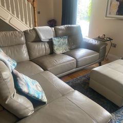 Dark Cream Soft Leather L Shaped Sofa