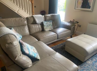 Dark Cream Soft Leather L Shaped Sofa