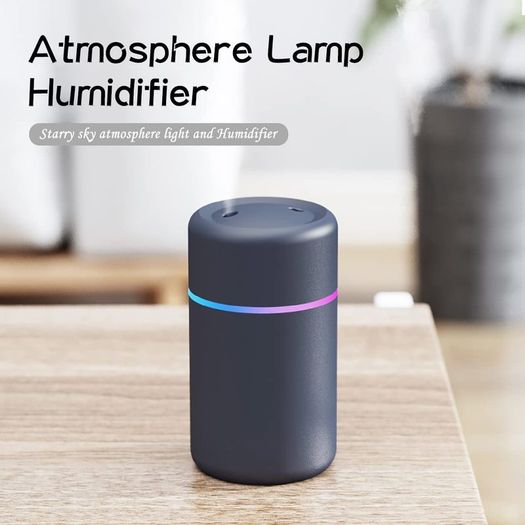 Colorful Mini Humidifier with Projection Atmosphere Lamp, Essential Oil Diffuser Aroma Essential Oil USB Cool Mist Humidifier 300ml, 2 Adjustable Mist Modes, Super Quiet, for Car, Office, Bedroom