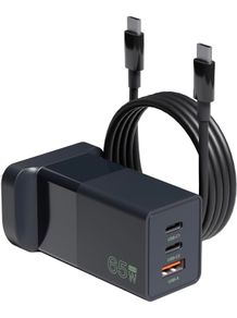65W USB C Charger Plug, 3-Port GaN Type C Fast Charging Wall Charger Compatible with MacBook Air/Pro, Lenovo, HP, Dell, Google, Samsung