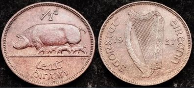 [#2149] - Ireland 1937 | Irish 1/2d | Irish Half Penny | Sow | KM.2 | High Grade