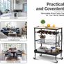 Kitchen Island Storage Trolley with Wine Rack,Serving Trolleys with Utility Wood Tabletop,4-Tier Rolling Cart with Basket Drawer Lockable Casters for Home,Dining Room,Restaurant,Hotel (FREE POSTAGE) Image 2