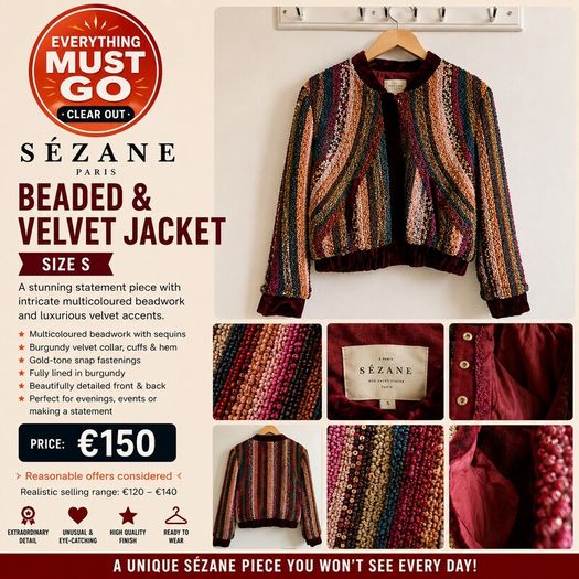 Sezane Paris Beaded & Velvet Jacket
