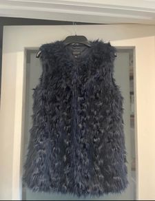Topshop Faux Fur Navy Gilet (Size 8)