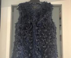 Topshop Faux Fur Navy Gilet (Size 8)