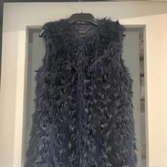 Topshop Faux Fur Navy Gilet (Size 8)