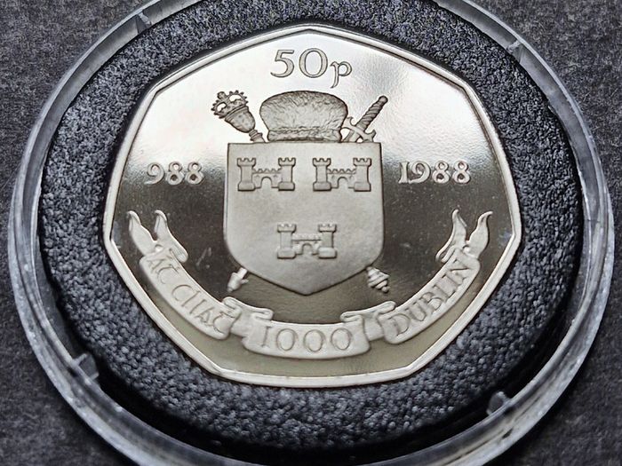 Ireland 1988 Dublin 50 P Fifty Pence Proof Coin