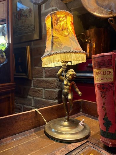 French Brass Cherub Lamp