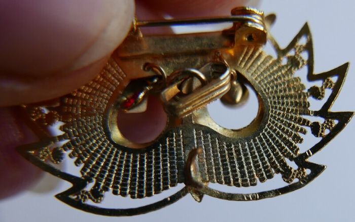 Vintage Owl with Glass Eyes, Pendant or Brooch