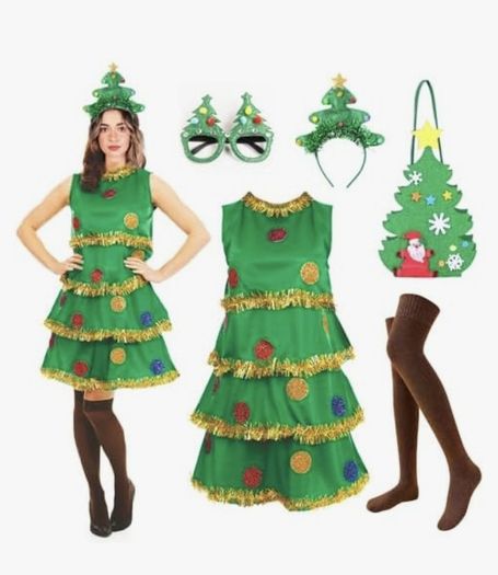 5-Piece christmas tree tostume set for women