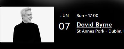 David Byrne, 1 x ticket, St Annes Park