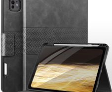 Case for iPad Pro 11 Inch (M5/M4) 2025/2024, PU Leather Case with Pencil Holder, Supports Pencil Pro and Pencil(USB-C), Adjustable Angles, Auto Sleep/Wake (Grey)