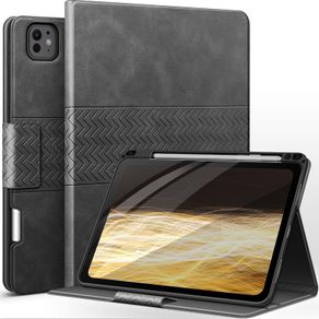 Case for iPad Pro 11 Inch (M5/M4) 2025/2024, PU Leather Case with Pencil Holder, Supports Pencil Pro and Pencil(USB-C), Adjustable Angles, Auto Sleep/Wake (Grey)