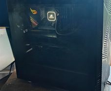 High end VR gaming PC with VR headset and AIO water cooling