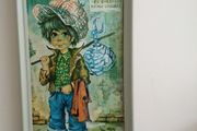 Vintage signed wide eyed picture Spanish