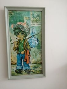 Vintage signed wide eyed picture Spanish