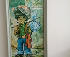 Vintage signed wide eyed picture Spanish