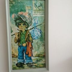 Vintage signed wide eyed picture Spanish