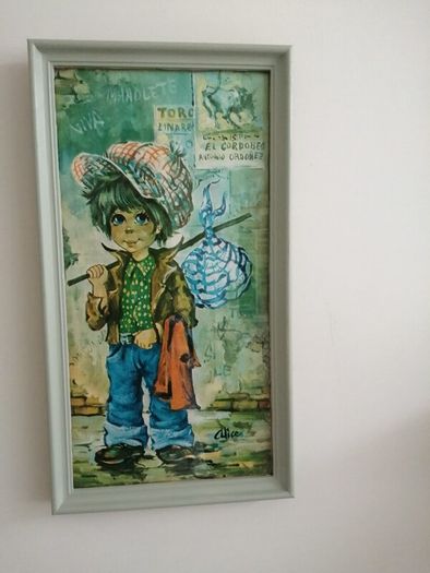 Vintage signed wide eyed picture Spanish