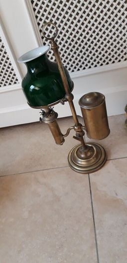 Elegant Victorian Adjustable Brass Student Lamp with Racing Green Ceramic Shade