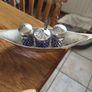 Boat sheaped holder of Cobalt Blue Glass Vintage Condiment / cruet Set Silver Plated Tableware, Made in England Image 8