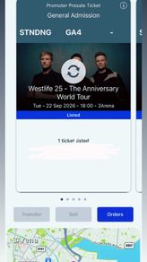Westlife 3Arena. 5 tickets available, can be sold individually.