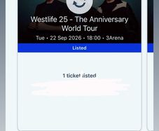 Westlife 3Arena. 5 tickets available, can be sold individually.