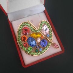 Artist's Paint palette Brooch, artists lapel pin Multicolored Crystals Shawl Pin Broach