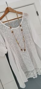 Boutique white cotton and lace long sleeve top - ONE SIZE (Fit 10-16UK)