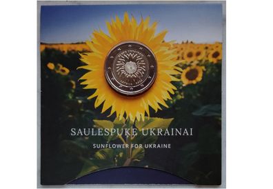 Latvia 2 Euro Base Metals Brilliant Uncirculated Coin 2023 - Sunflower for Ukraine - Commemorative 2 euro coins