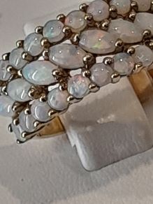 9ct Stunning  3 row Opal Ring wide band size