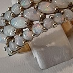 9ct Stunning  3 row Opal Ring wide band size