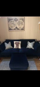 Velvet 3 seater couch + chair + foot stool