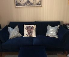 Velvet 3 seater couch + chair + foot stool