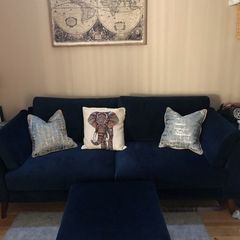 Velvet 3 seater couch + chair + foot stool