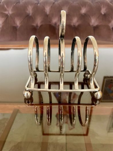 Antique Art Deco Silver Plated Toast Rack Made in England 4 Slice Rack Letter Rack Organiser Ball Feet