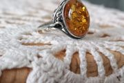 Sterling Silver Ring With Baltic Amber Circumference 57mm